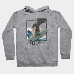 Stoked, Beaches! Surfer Crow Raven Surfing On Japan Wave Hoodie